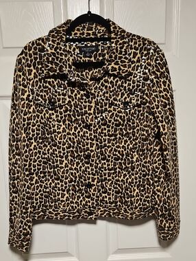 Perceptions Leopard Print Wet Look Jacket